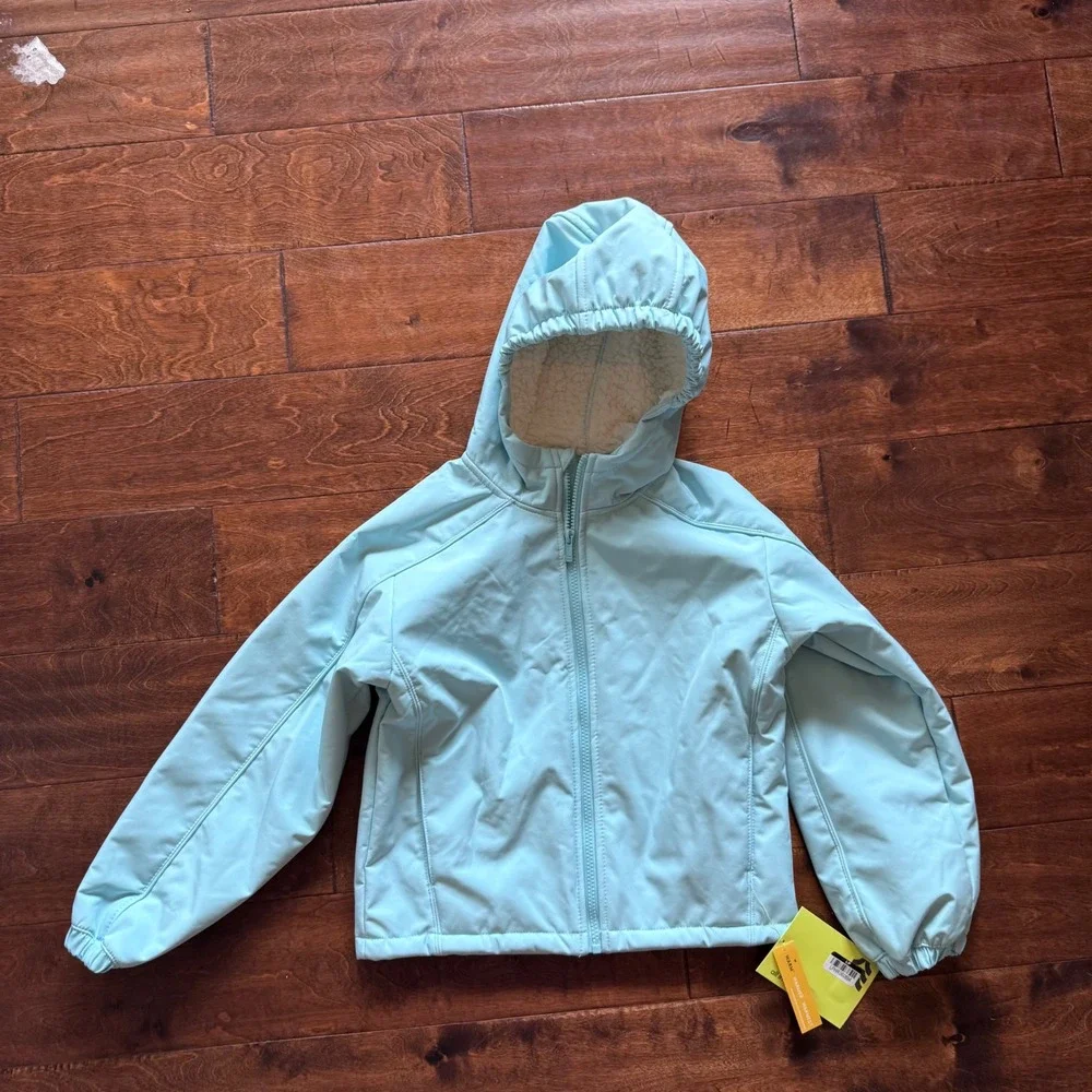 All in Motion Girls Light Blue Sherpa Small Softshell Jacket Hooded Water Resist